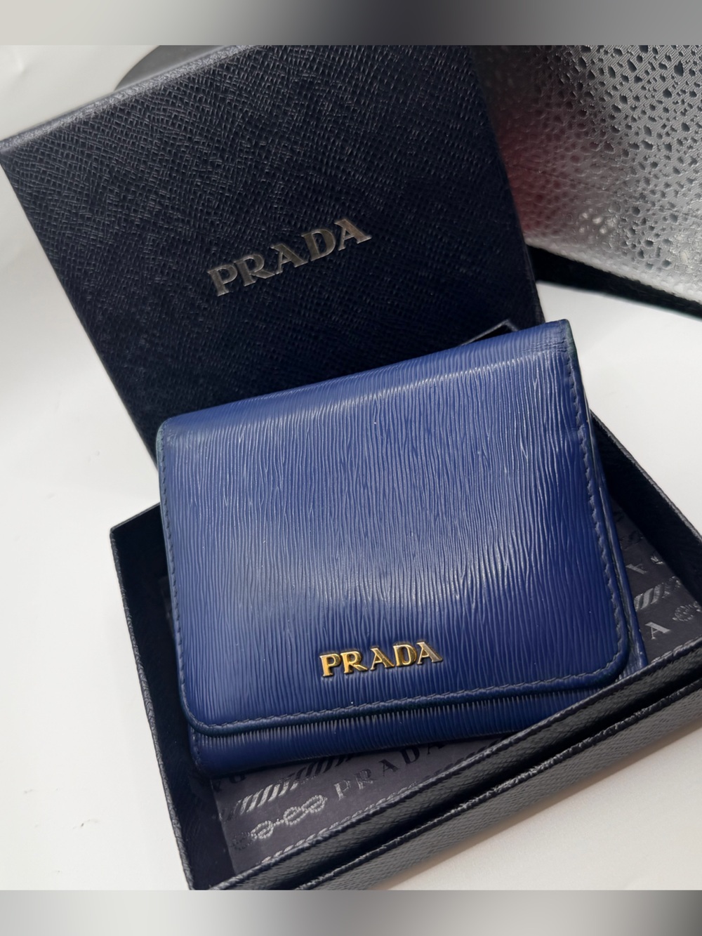 AUTHENTIC PRADA Blue Multicolor Saffiano Leather Wallet
